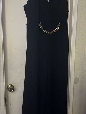 Fashion Nova Black Straight-Leg Jumpsuit with Gold Chain